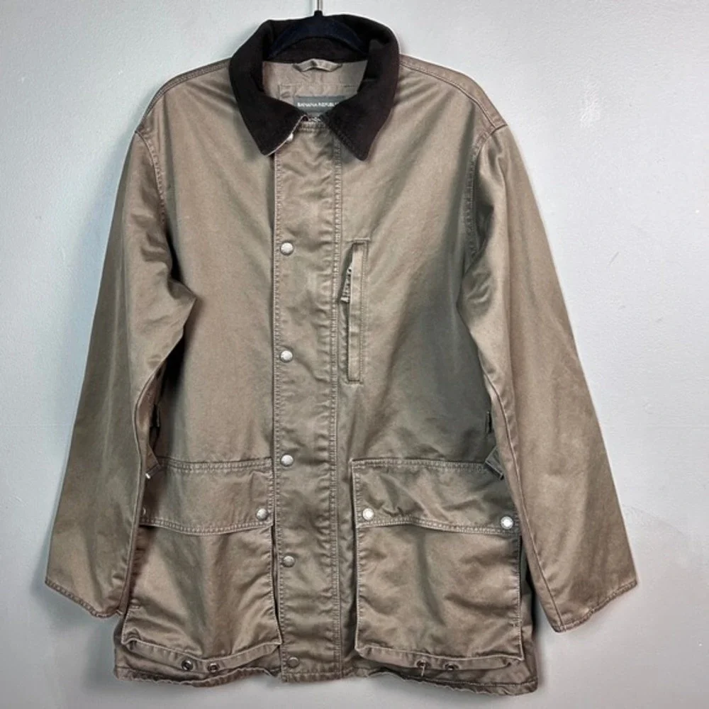 Banana‎ Republic Field Jacket Men's Small Canvas Olive Green Corduroy Barn Chore